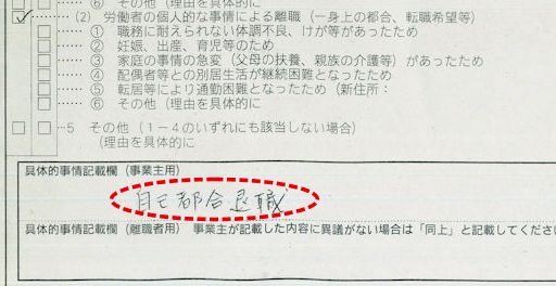 離職票2 離職理由 ストア その他